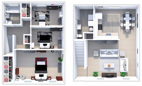 Floor plan for 3 beds, 1 bath, 1000 sqft